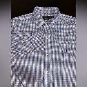 Ralph Lauren Shirt XXL Mens Blue Gingham Check Nylon Blend Preppy Pony Button Up